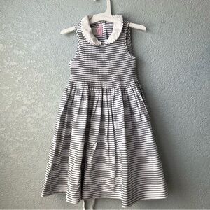 Sweet Heart Rose Girls Striped Dress 4Y Peter Pan Collar Cotton Navy